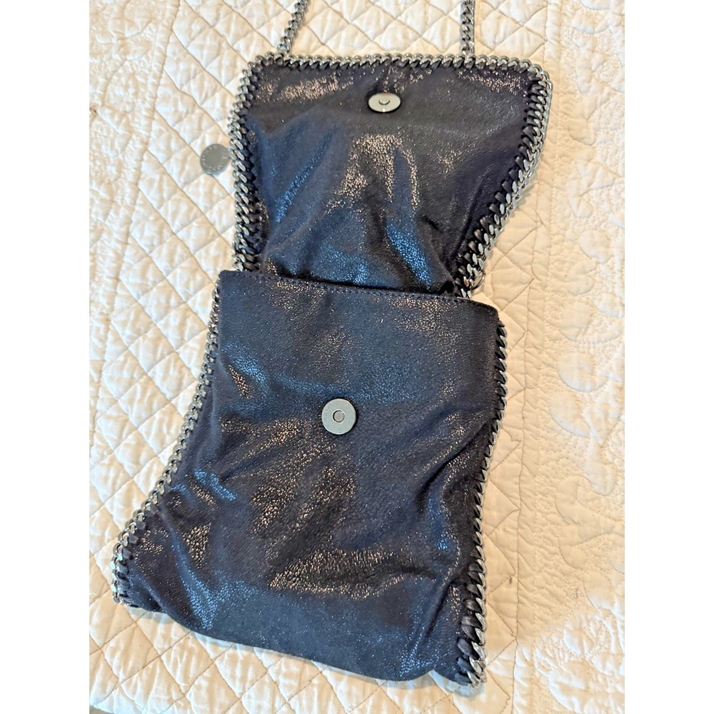 Stella McCartney Falabella Fold Over Crossbody Bag Black Silver Metallic Italian - Picture 3 of 15